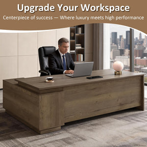 63" L-Shaped Executive Desk with Storage Cabinet & Locking Drawers