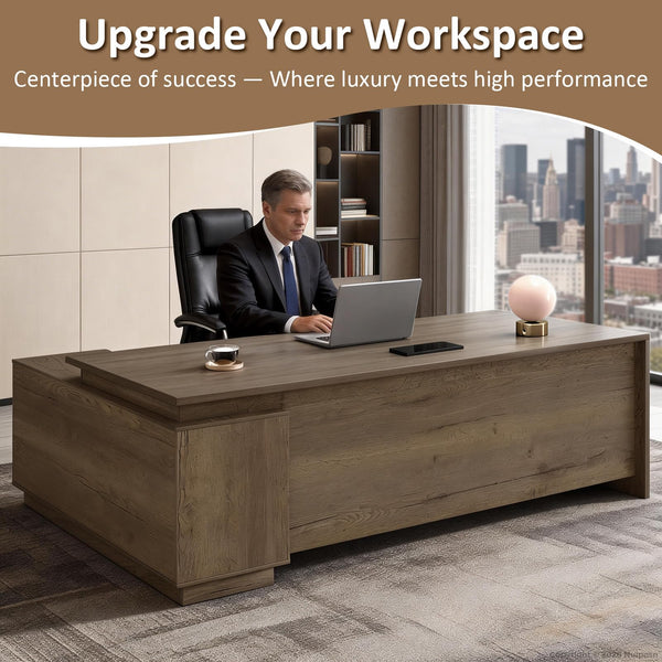 63" L-Shaped Executive Desk with Storage Cabinet & Locking Drawers