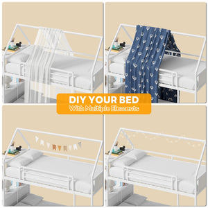 Twin Over Twin House Bunk Bed with Hall Tree & 6 Storage Drawers
