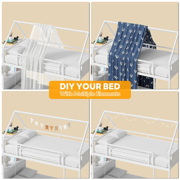 Twin Over Twin House Bunk Bed with Hall Tree & 6 Storage Drawers