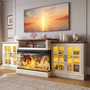97" Farmhouse Fireplace TV Stand with 3-Sided Electric Fireplace & Storage Cabinets