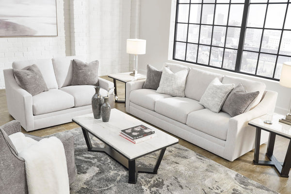 Contemporary Light Gray Loveseat with Accent Pillows