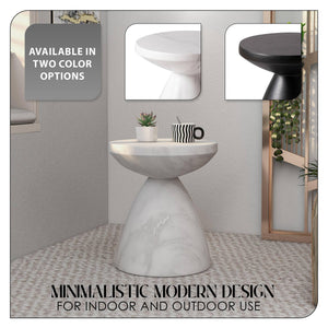 Round Fiberstone Side Table with Hourglass Pedestal Base – Indoor & Outdoor Accent Table