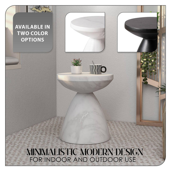 Round Fiberstone Side Table with Hourglass Pedestal Base – Indoor & Outdoor Accent Table