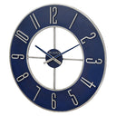 Large Round Analog Wall Clock – Silver & Blue, 27 Inch
