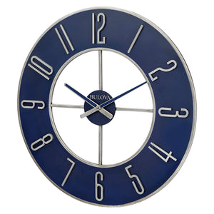 Large Round Analog Wall Clock – Silver & Blue, 27 Inch