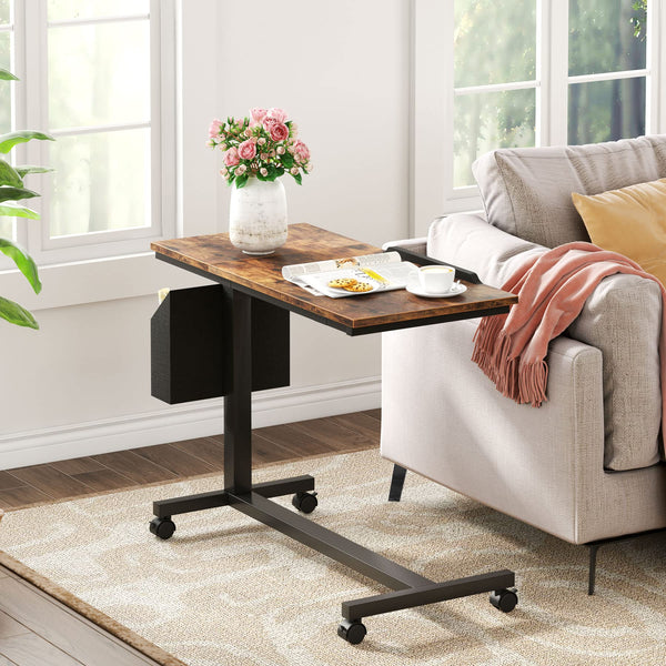 Height Adjustable C-Shaped End Table with Wheels & Tiltable Top