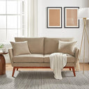 Mid-Century Loveseat Sofa with Wood Frame & Linen Fabric