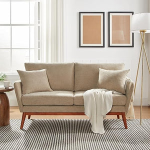 Mid-Century Loveseat Sofa with Wood Frame & Linen Fabric