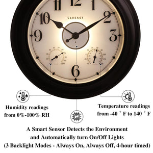 24 Inch Illuminated Outdoor Wall Clock with Temperature & Humidity Display