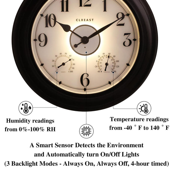 24 Inch Illuminated Outdoor Wall Clock with Temperature & Humidity Display