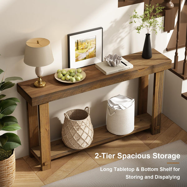 Farmhouse Solid Wood Console Table with Open Shelf