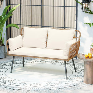 2-Seater Outdoor PE Rattan Loveseat Sofa with Cushions