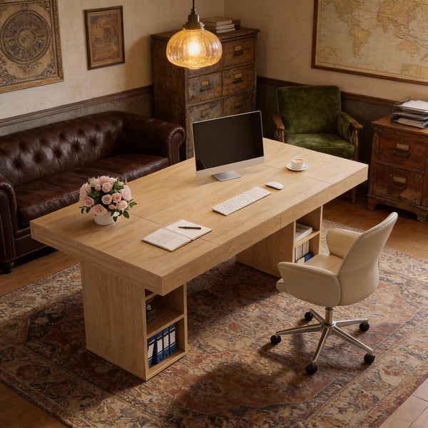 Executive Desk with Cabinet Storage & Metal Frame
