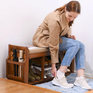 Bamboo Entryway Shoe Storage Bench with Cushion