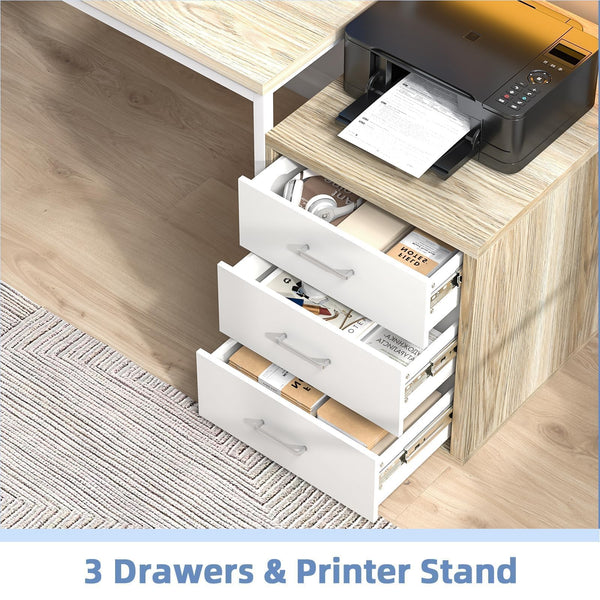 67-Inch Home Office Desk with Drawers, LED Lights & Monitor Stand