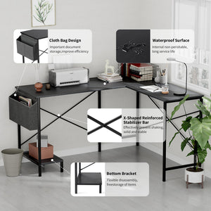 L-Shaped Gaming & Home Office Desk with CPU Stand and Side Storage Bag
