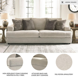 Cream Chenille Sleeper Sofa with Accent Pillows – 96" 3-Seat
