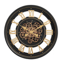 Large Moving Gear Wall Clock – Modern Black & Gold / Antique Champagne