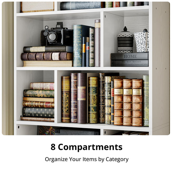 Industrial Bookcase with Doors & Open Cubes – 4-Tier, 70" Tall