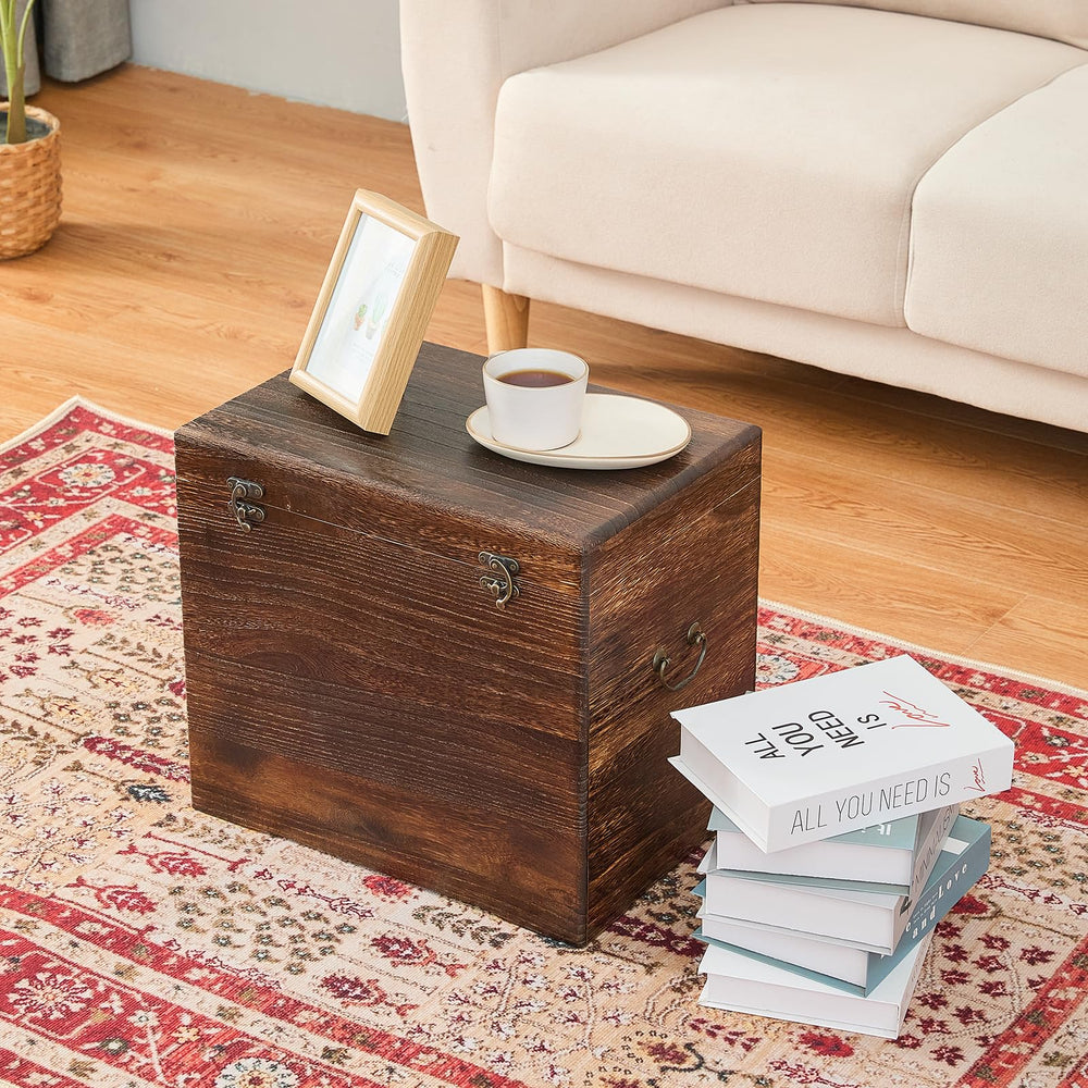 Rustic Wooden Storage Chest with Hinged Lid