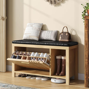40" Shoe Storage Bench with Padded Seat & Flip Drawers