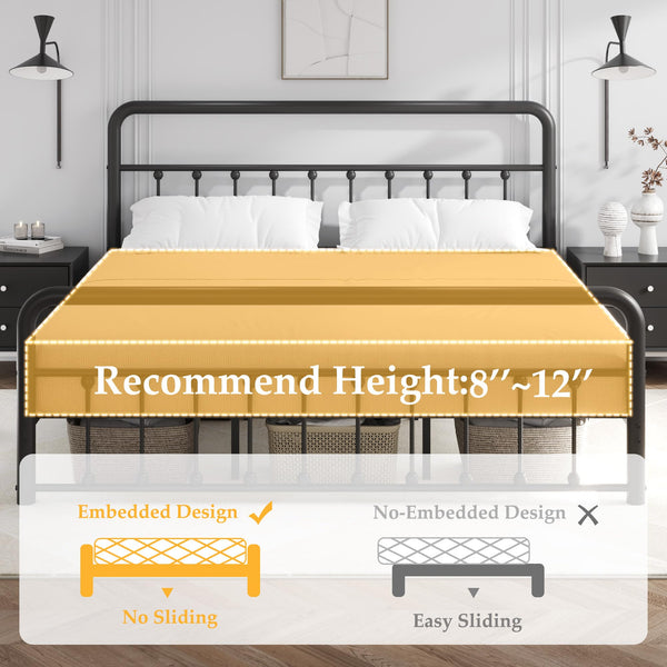 Metal Platform Bed Frame with LED Lights & Charging Station