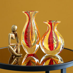Hand Blown Glass Vases Set of 2 — Boho Murano Style Art Glass