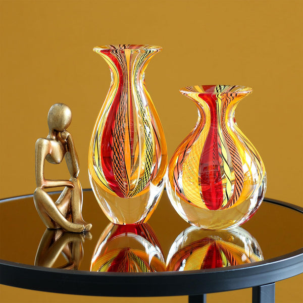 Hand Blown Glass Vases Set of 2 — Boho Murano Style Art Glass