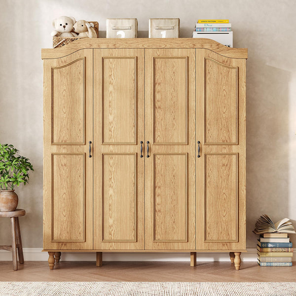 Arched Armoire Wardrobe Closet with 4 Doors & 2 Hanging Rods