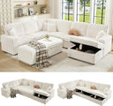 129-Inch Sectional Sofa with Storage Ottoman & Sleeper