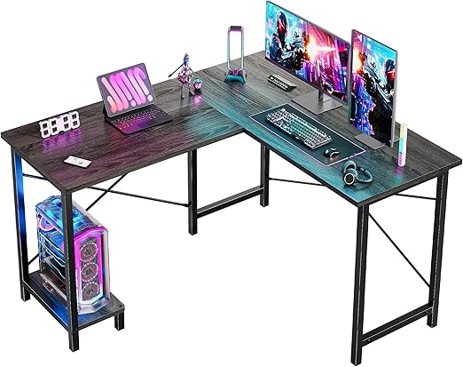 L-Shaped Gaming & Home Office Corner Desk 50 Inch with CPU Shelf