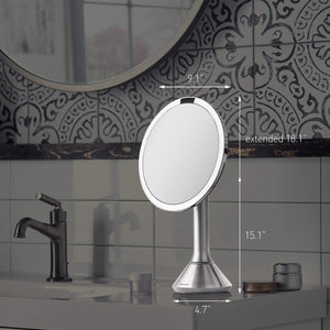 8" Round Sensor Lighted Makeup Mirror — 5x Magnification, Cordless