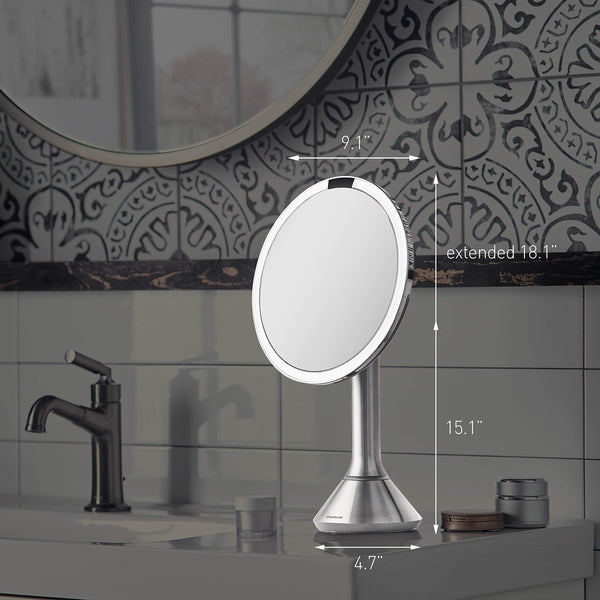 8" Round Sensor Lighted Makeup Mirror — 5x Magnification, Cordless