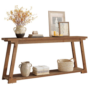 63-Inch Solid Wood Console Table with 2-Tier Storage