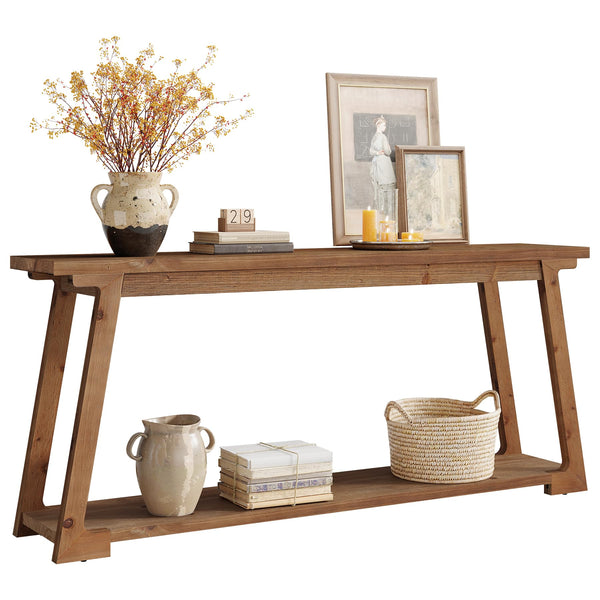 63-Inch Solid Wood Console Table with 2-Tier Storage