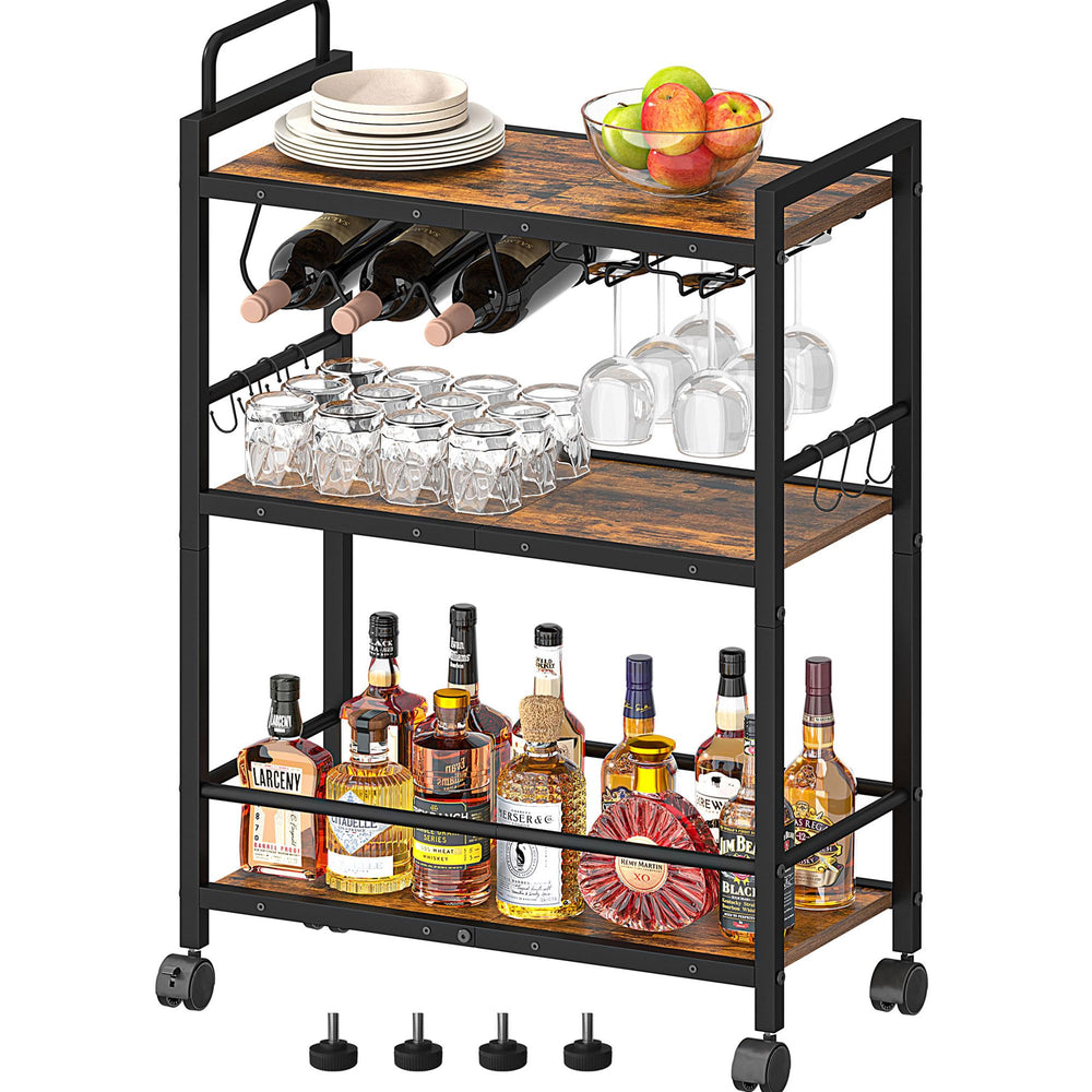 Rolling Bar Cart with Wine Rack & Glass Holder