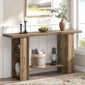 53-Inch 2-Tier Farmhouse Console Table with Side Shelves