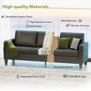 Black Faux Leather Tufted Sofa with USB Charging