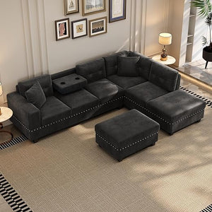 L-Shaped Sectional Sofa with Storage Ottoman & Reversible Chaise