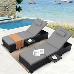 Outdoor Chaise Lounge Chairs Set of 2 – Wicker Recliner with Adjustable Backrest & Cushions
