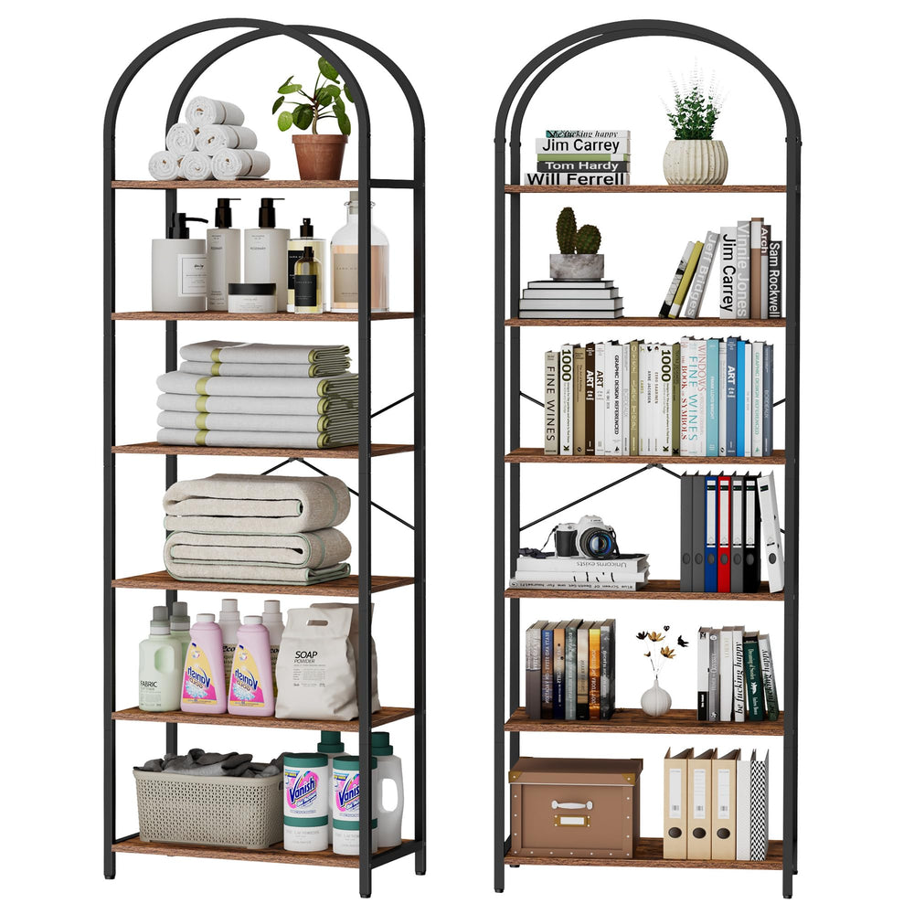 Arched Bookshelf – 5 & 6 Tier Wood and Metal Shelf Unit