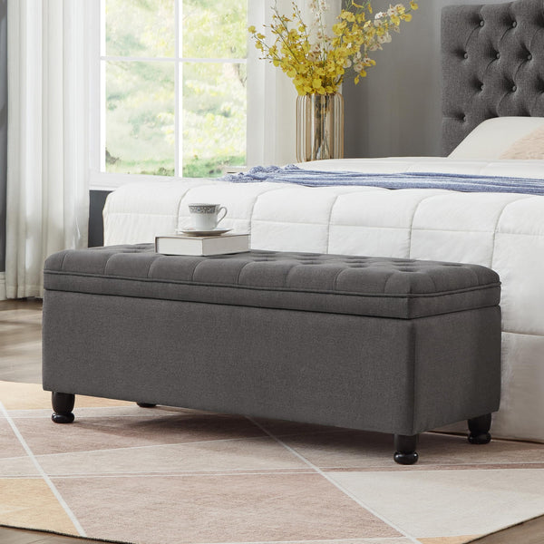 45-Inch Tufted Storage Ottoman with Wooden Legs