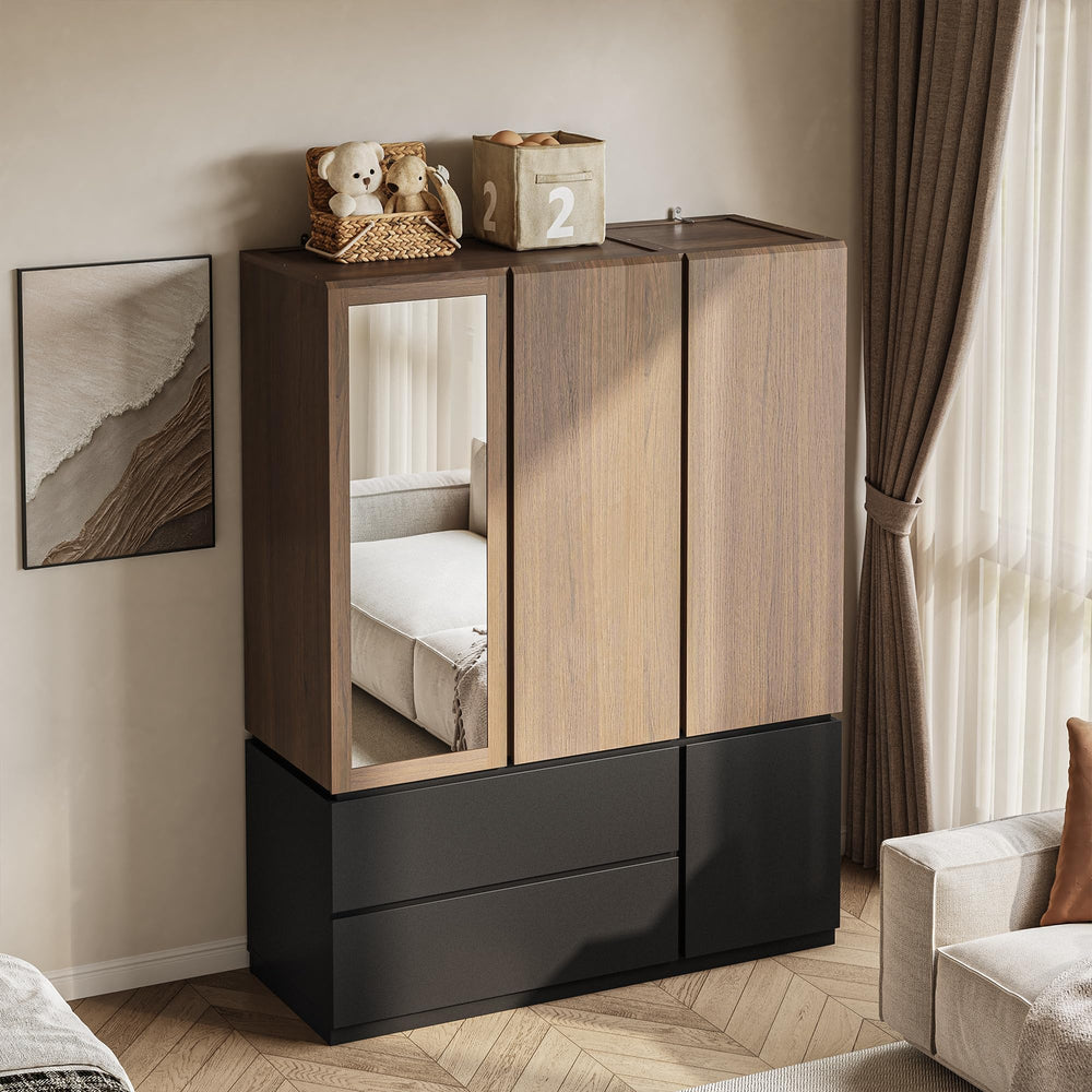 3-Door Wardrobe Armoire with Mirror & Drawers