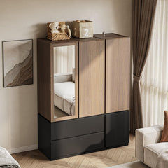 3-Door Wardrobe Armoire with Mirror & Drawers