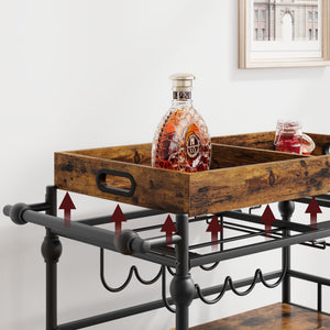 3-Tier Rolling Bar Cart with Removable Tray & Wine Rack
