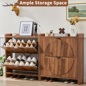 Flip Drawer Shoe Cabinet with Fluted Doors
