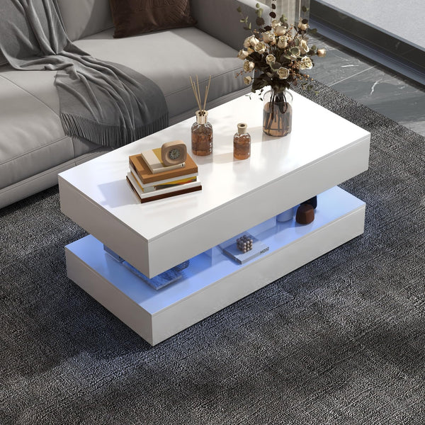 LED Coffee Table with Storage & Drawers