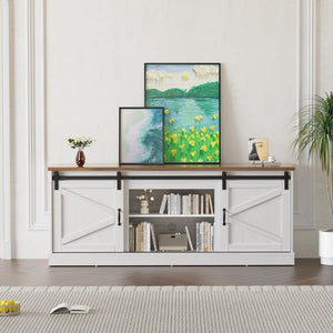 Farmhouse TV Stand with Barn Door 54 Inch Entertainment Center