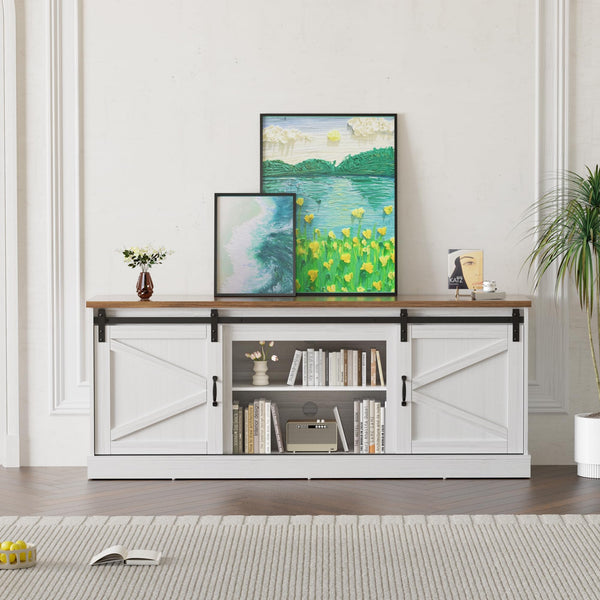 Farmhouse TV Stand with Barn Door 54 Inch Entertainment Center